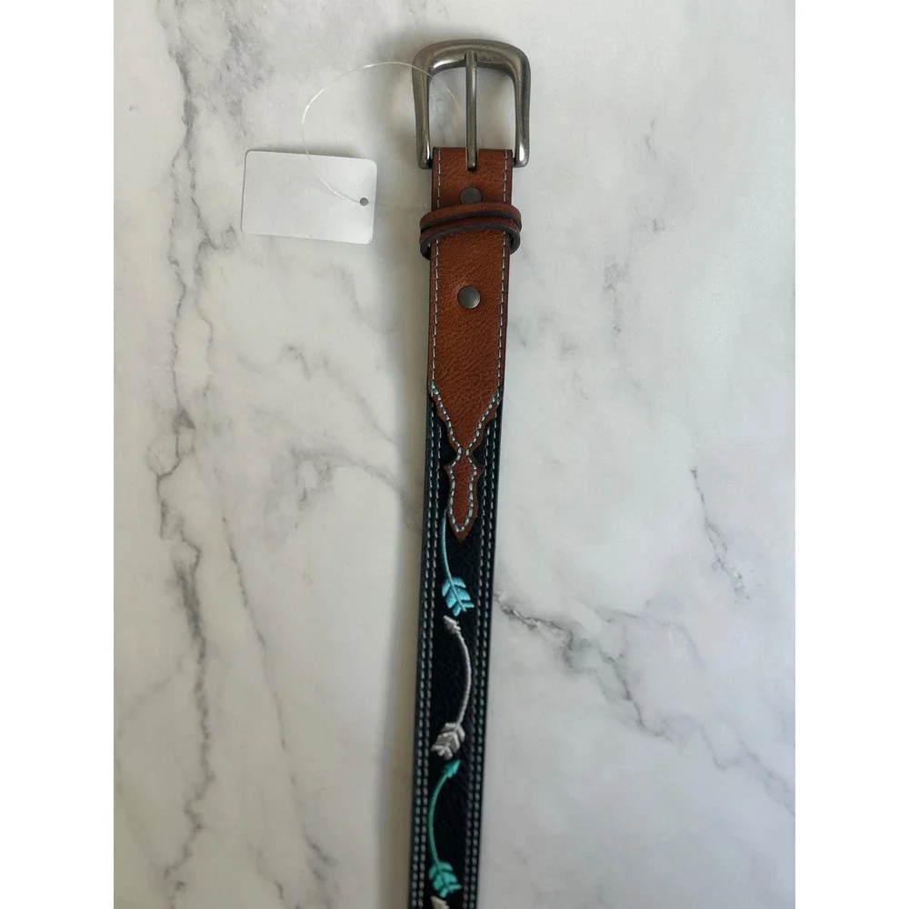 Catchfly Studio Girls Large Embroidered Arrow Western Belt Black Brown Turquoise